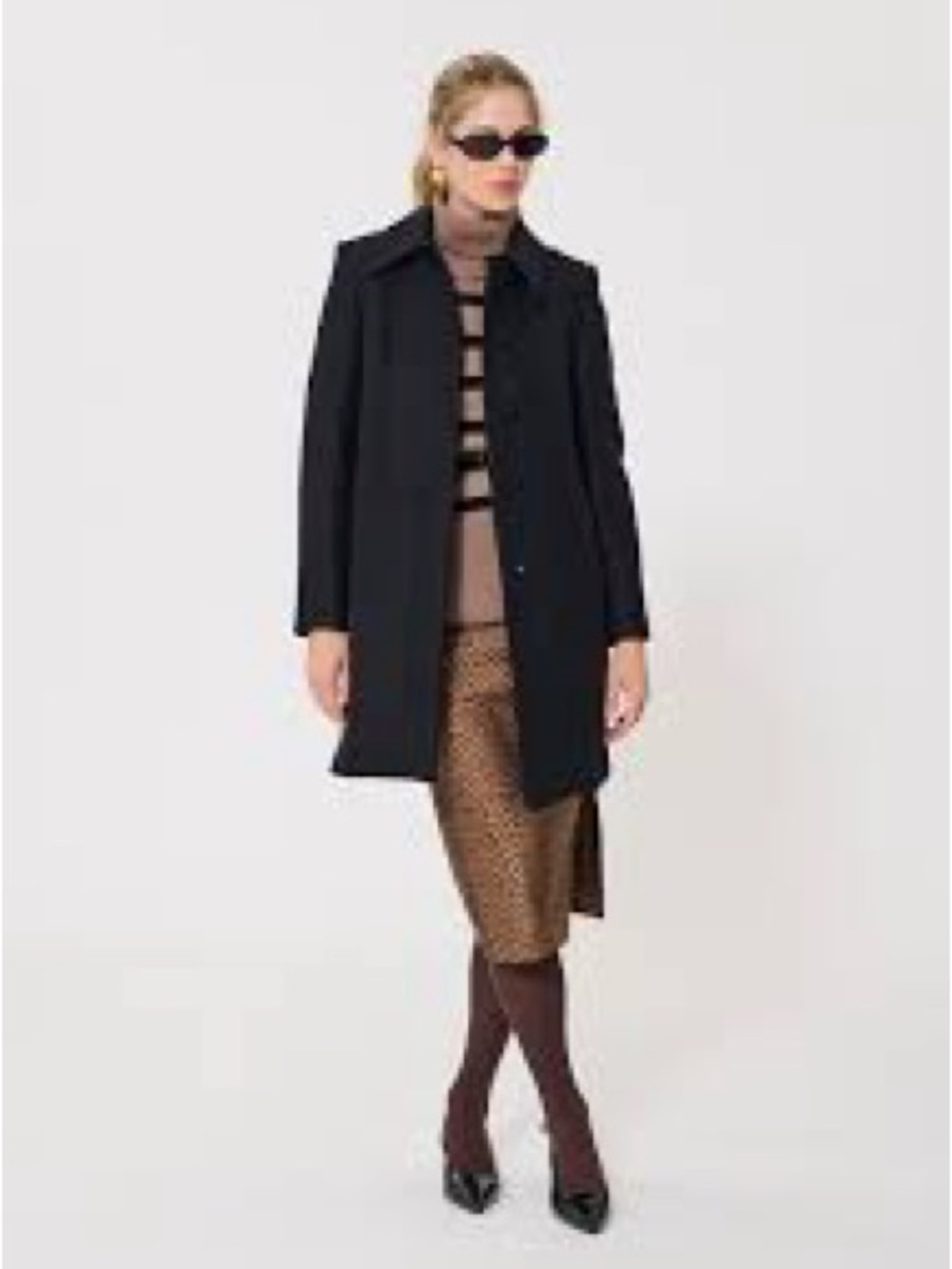 Tara Jarmon 36 Wool/Cashmere* Trench Coat Black Contrasting Faux Leather Trim